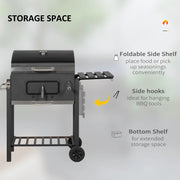 Image of a Charcoal BBQ With Smoker on Wheels, Black