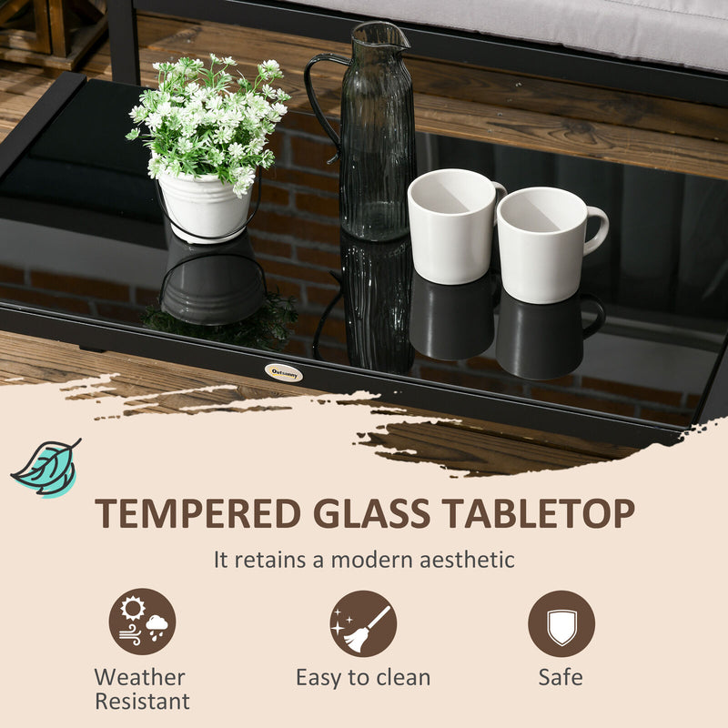Image of an Outsunny Corner Sofa Patio Set With Tempered Glass Table, Grey