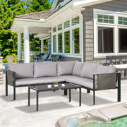 Image of an Outsunny Corner Sofa Patio Set With Tempered Glass Table, Grey