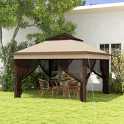 Image of an Outsunny 3x3 Pop Up Garden Gazebo With Mesh Sides, 2-Tier Roof, Beige