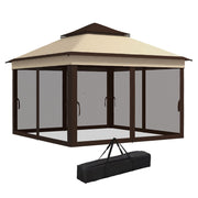Image of an Outsunny 3x3 Pop Up Garden Gazebo With Mesh Sides, 2-Tier Roof, Beige