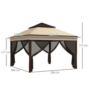 Image of an Outsunny 3x3 Pop Up Garden Gazebo With Mesh Sides, 2-Tier Roof, Beige