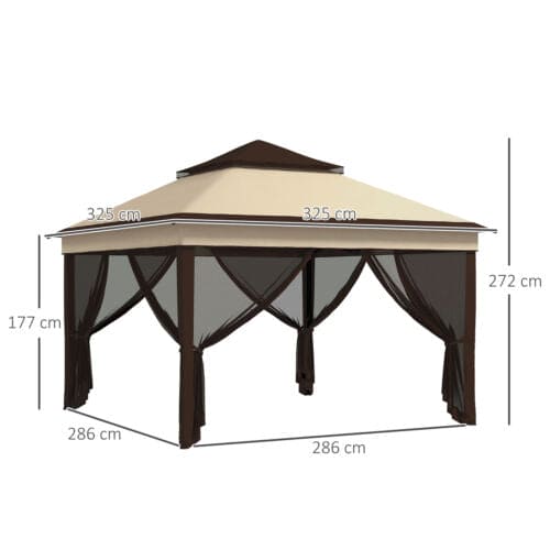 Image of an Outsunny 3x3 Pop Up Garden Gazebo With Mesh Sides, 2-Tier Roof, Beige