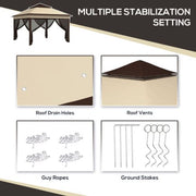 Image of an Outsunny 3x3 Pop Up Garden Gazebo With Mesh Sides, 2-Tier Roof, Beige