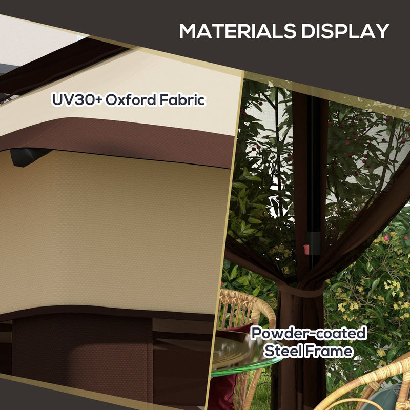 Image of an Outsunny 3x3 Pop Up Garden Gazebo With Mesh Sides, 2-Tier Roof, Beige