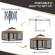Image of an Outsunny 3x3 Pop Up Garden Gazebo With Mesh Sides, 2-Tier Roof, Beige