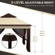 Image of an Outsunny 3x3 Pop Up Garden Gazebo With Mesh Sides, 2-Tier Roof, Beige
