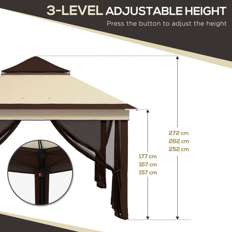 Image of an Outsunny 3x3 Pop Up Garden Gazebo With Mesh Sides, 2-Tier Roof, Beige