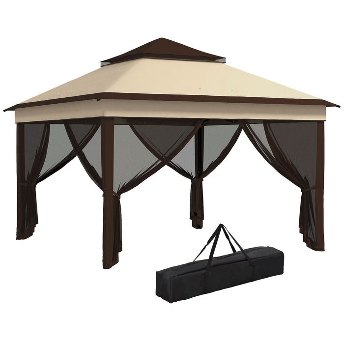 Outsunny 3x3 Pop Up Garden Gazebo With Mesh Sides, 2-Tier Roof, Beige
