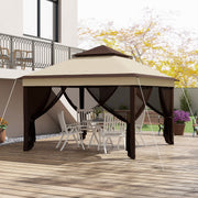 Image of an Outsunny 3x3 Pop Up Garden Gazebo With Mesh Sides, 2-Tier Roof, Beige