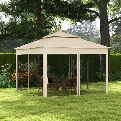 Image of an Outsunny Deluxe Pop Up Garden Gazebo With Mesh Sides, Cream White