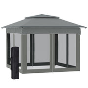 Image of an Outsunny Deluxe Pop Up Garden Gazebo With Mesh Sides, Dark Grey
