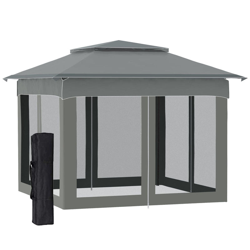 Image of an Outsunny Deluxe Pop Up Garden Gazebo With Mesh Sides, Dark Grey