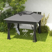 Image of an Outsunny Deluxe Pop Up Garden Gazebo With Mesh Sides, Dark Grey