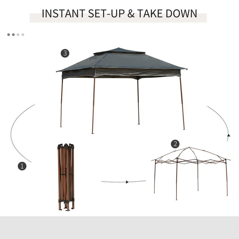 Image of an Outsunny Deluxe Pop Up Garden Gazebo With Mesh Sides, Dark Grey