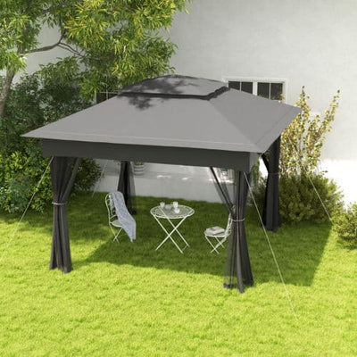 Image of an Outsunny Deluxe Pop Up Garden Gazebo With Mesh Sides, Dark Grey