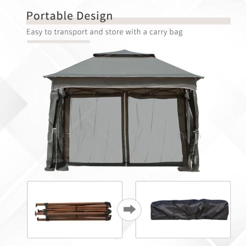 Image of an Outsunny Deluxe Pop Up Garden Gazebo With Mesh Sides, Dark Grey
