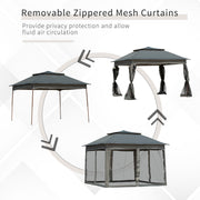 Image of an Outsunny Deluxe Pop Up Garden Gazebo With Mesh Sides, Dark Grey