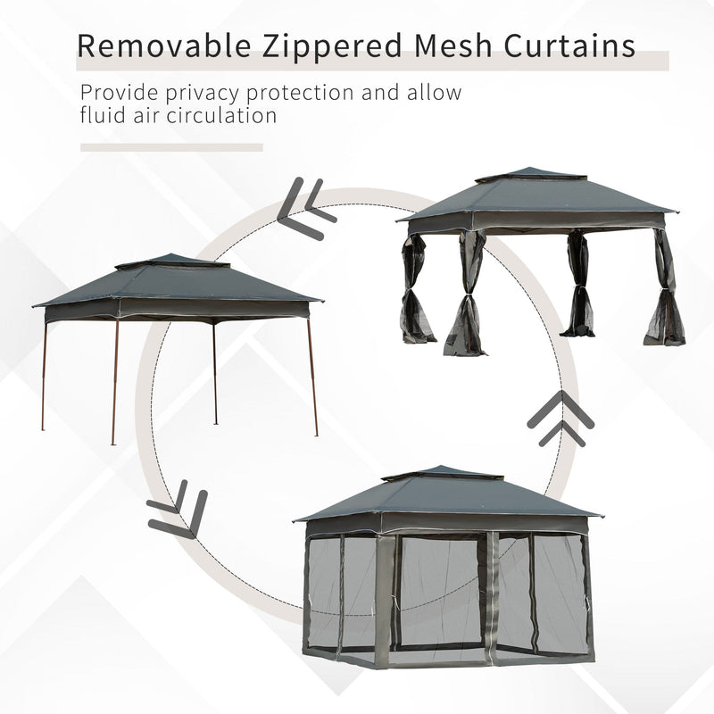 Image of an Outsunny Deluxe Pop Up Garden Gazebo With Mesh Sides, Dark Grey