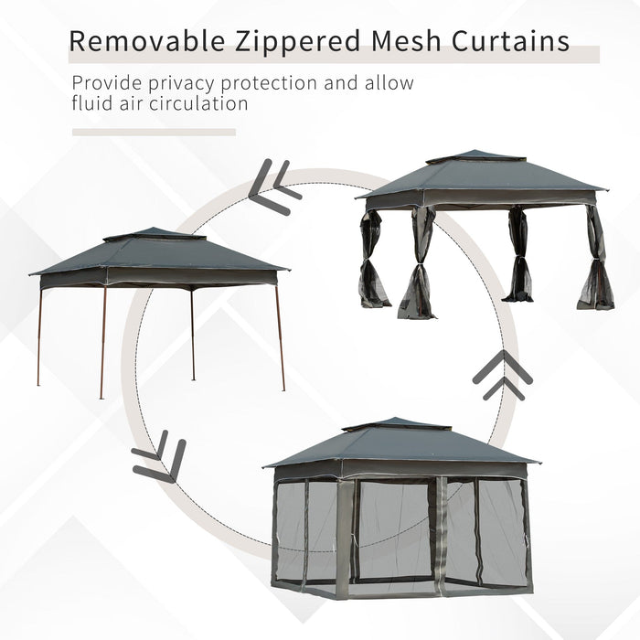 Image of an Outsunny Deluxe Pop Up Garden Gazebo With Mesh Sides, Dark Grey