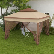 Image of an Outsunny Deluxe Pop Up Garden Gazebo With Mesh Sides, Khaki