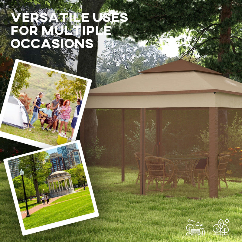 Image of an Outsunny Deluxe Pop Up Garden Gazebo With Mesh Sides, Khaki