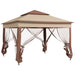 Image of an Outsunny Deluxe Pop Up Garden Gazebo With Mesh Sides, Khaki