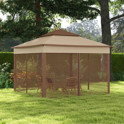 Image of an Outsunny Deluxe Pop Up Garden Gazebo With Mesh Sides, Khaki