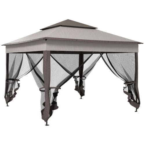 Image of an Outsunny Deluxe 3m x 3m Pop Up Garden Gazebo With Mesh Sides, Light Grey