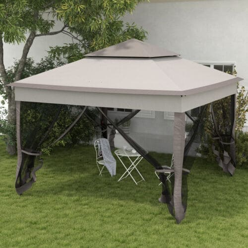 Image of an Outsunny Deluxe 3m x 3m Pop Up Garden Gazebo With Mesh Sides, Light Grey