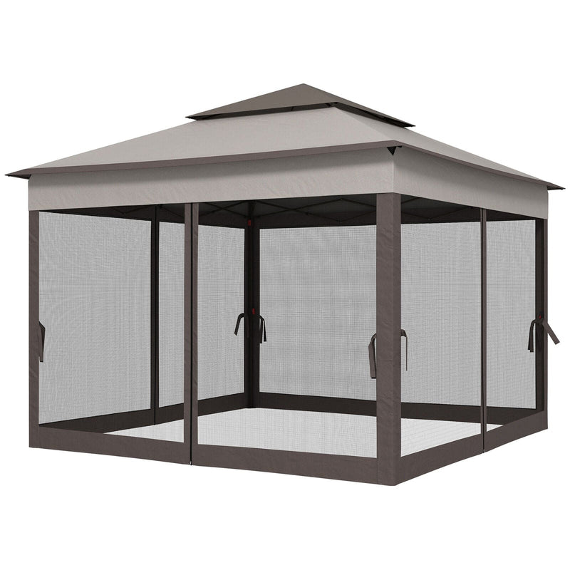 Image of an Outsunny Deluxe 3m x 3m Pop Up Garden Gazebo With Mesh Sides, Light Grey