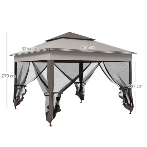 Image of an Outsunny Deluxe 3m x 3m Pop Up Garden Gazebo With Mesh Sides, Light Grey