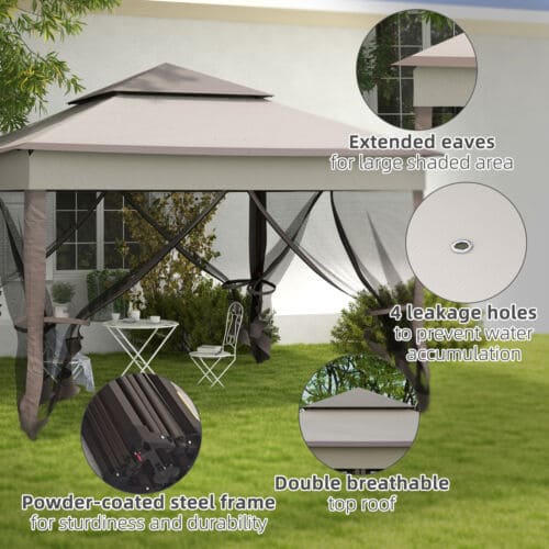 Image of an Outsunny Deluxe 3m x 3m Pop Up Garden Gazebo With Mesh Sides, Light Grey