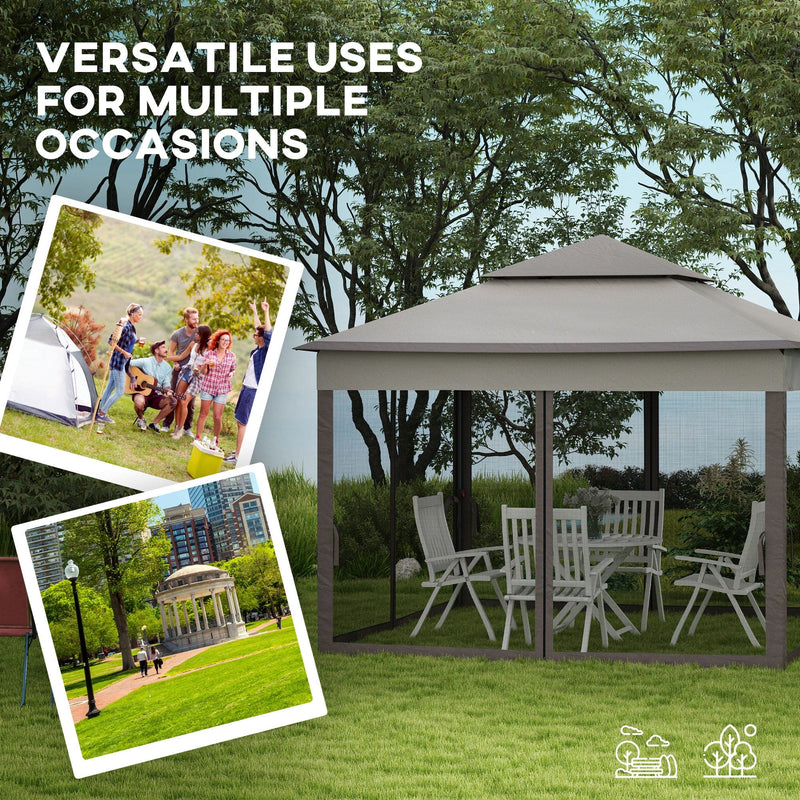 Image of an Outsunny Deluxe 3m x 3m Pop Up Garden Gazebo With Mesh Sides, Light Grey