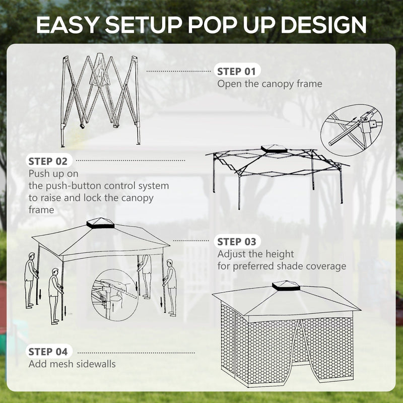 Image of an Outsunny Deluxe 3m x 3m Pop Up Garden Gazebo With Mesh Sides, Light Grey
