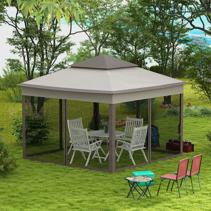 Image of an Outsunny Deluxe 3m x 3m Pop Up Garden Gazebo With Mesh Sides, Light Grey