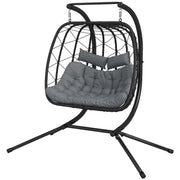 Image of a Double Hanging Garden Chair With Stand, Black