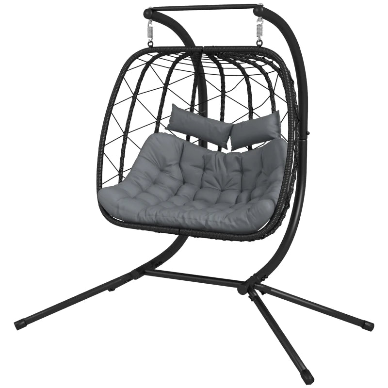 Image of a Double Hanging Garden Chair With Stand, Black