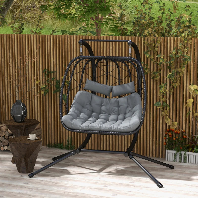 Image of a Double Hanging Garden Chair With Stand, Black