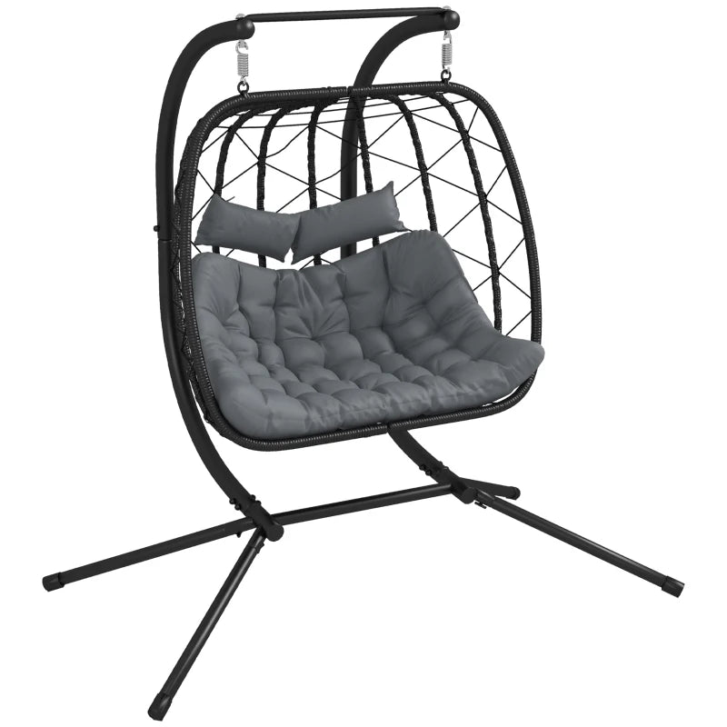 Image of a Double Hanging Garden Chair With Stand, Black
