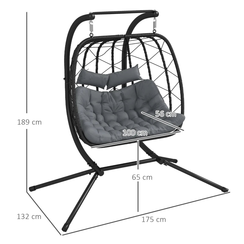 Image of a Double Hanging Garden Chair With Stand, Black