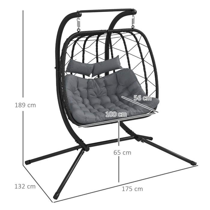 Image of a Double Hanging Garden Chair With Stand, Black