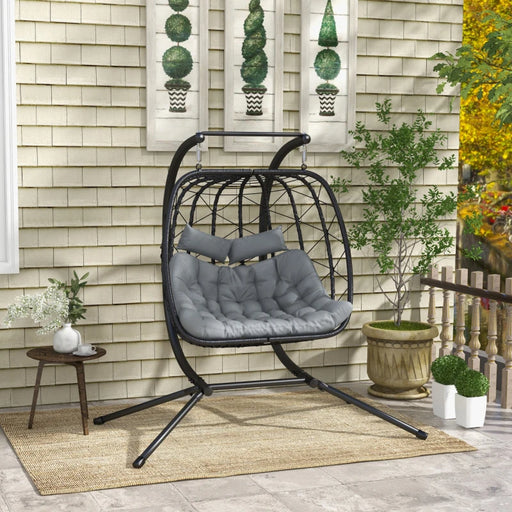 Image of a Double Hanging Garden Chair With Stand, Black