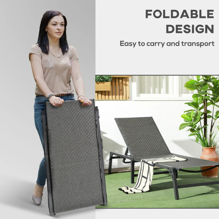 Image of a Grey Folding Rattan Sun Lounger 