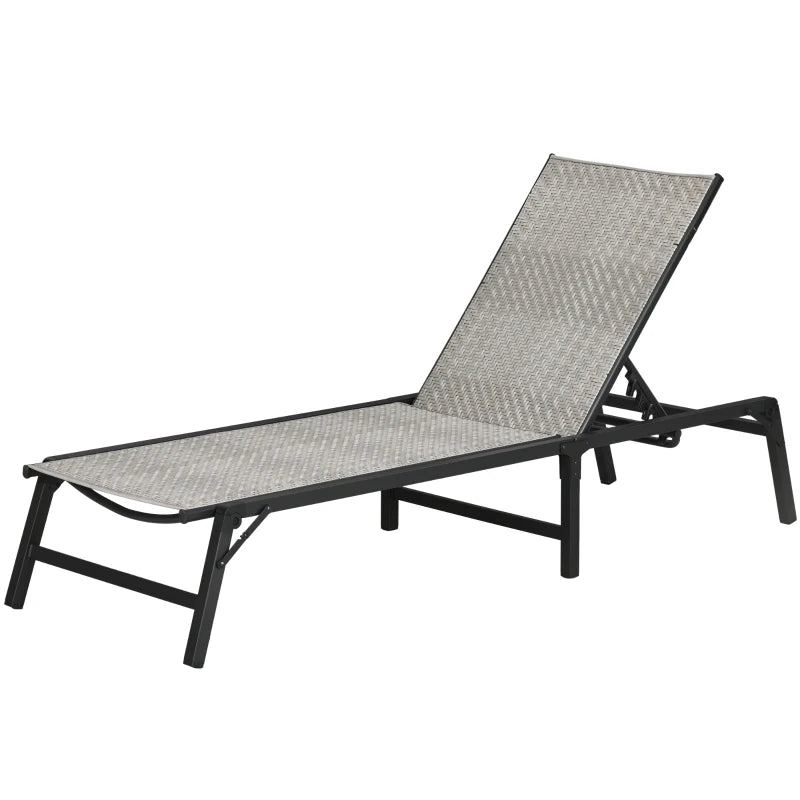 Image of a Folding Rattan Sun Lounger Mixed Grey With Black Frame 