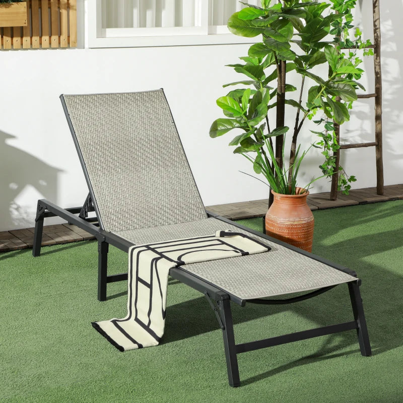 Image of a Folding Rattan Sun Lounger Mixed Grey With Black Frame 