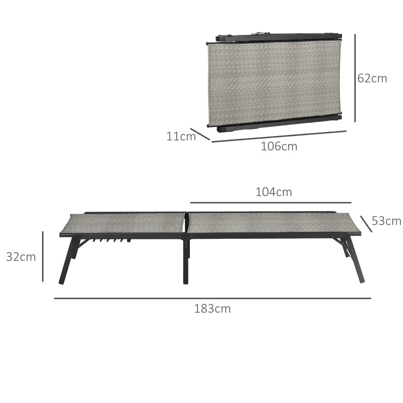 Image of a Folding Rattan Sun Lounger Mixed Grey With Black Frame 