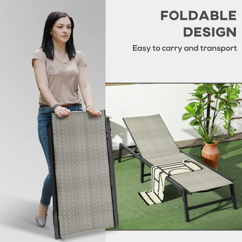 Image of a Folding Rattan Sun Lounger Mixed Grey With Black Frame 