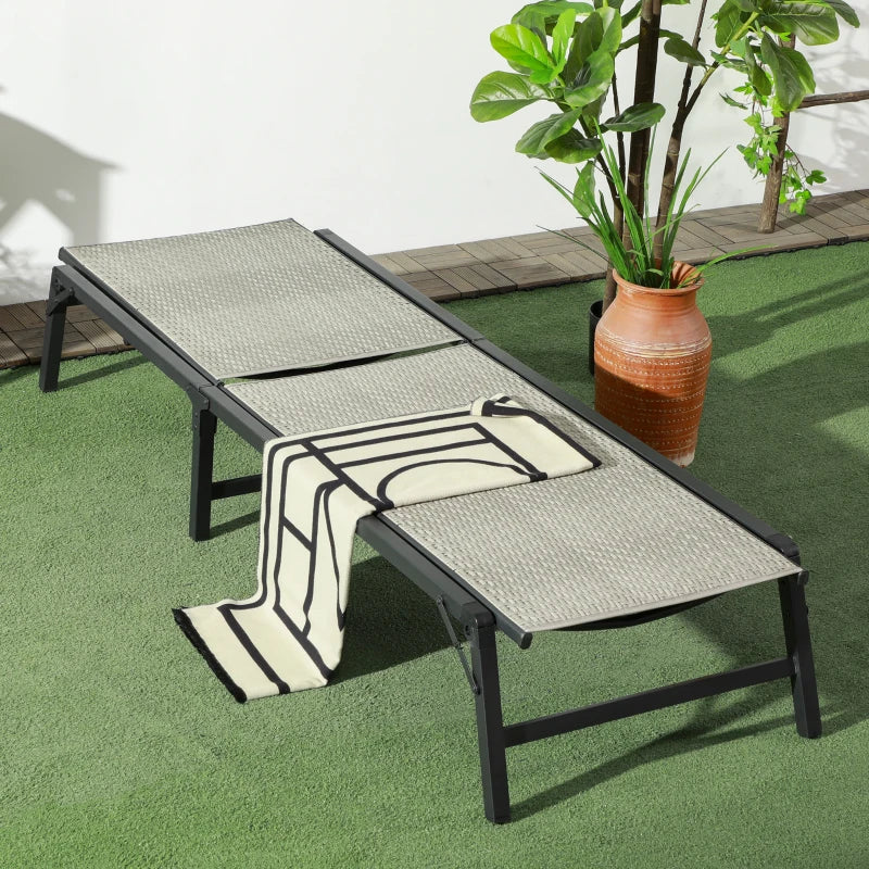 Image of a Folding Rattan Sun Lounger Mixed Grey With Black Frame 