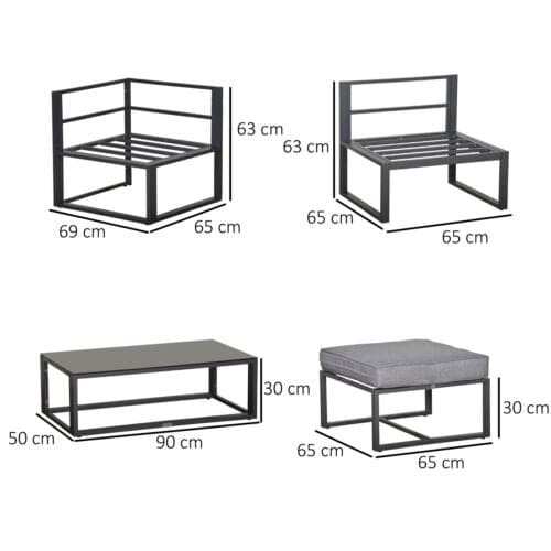 Image of an Outsunny Garden Sofa And Table Set, Grey 